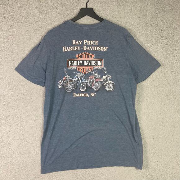 Harley Davidson Raleigh NC Dealer Shirt Men’s 2XL Blue Graphic Biker Tee - Picture 8 of 10